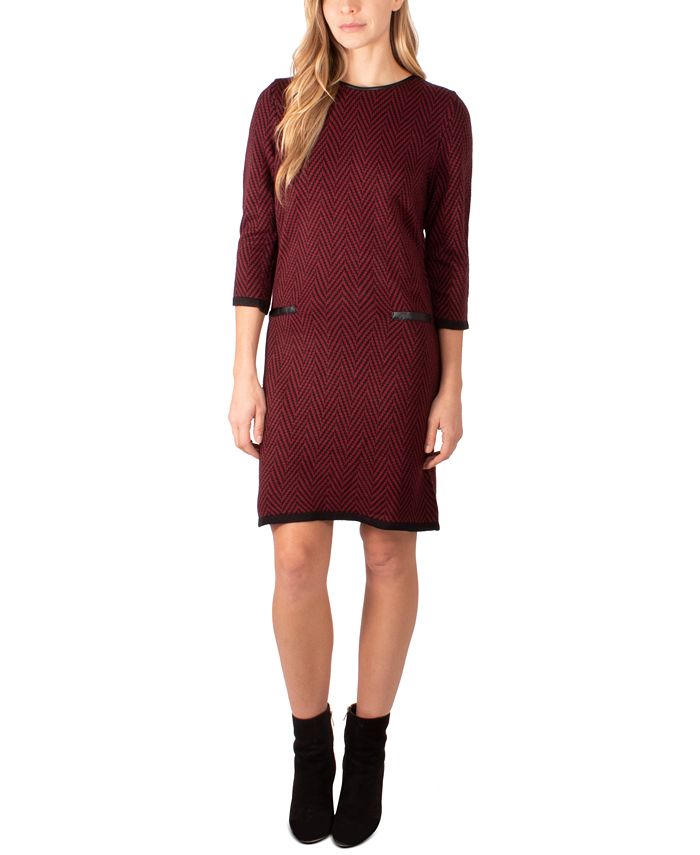 NY Collection FauxLeatherTrim Sweater Dress Macy's