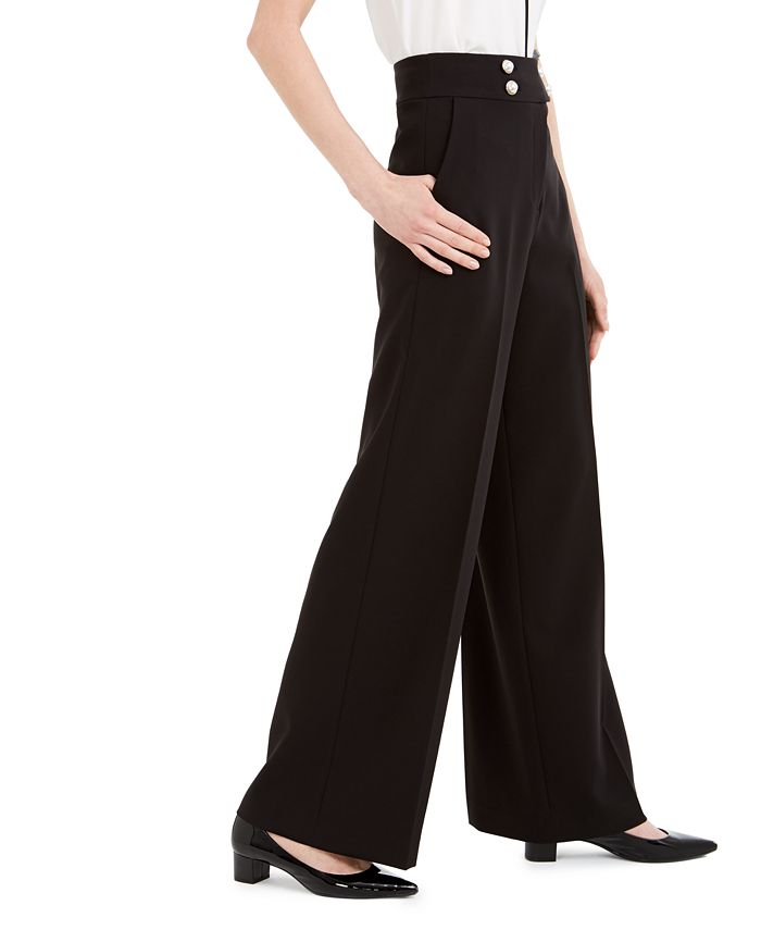 Calvin Klein Petite Wide-Leg Faux-Pearl Pants - Macy's