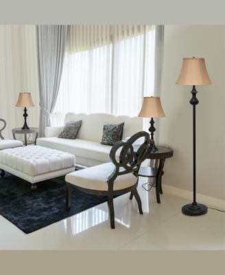 Elegant Designs Traditionally Crafted 3 Pack Lamp Set 2 Table Lamps, 1 Floor Lamp Shades