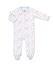 Baby Girl Tiny Blooms Blue Floral Print Footie