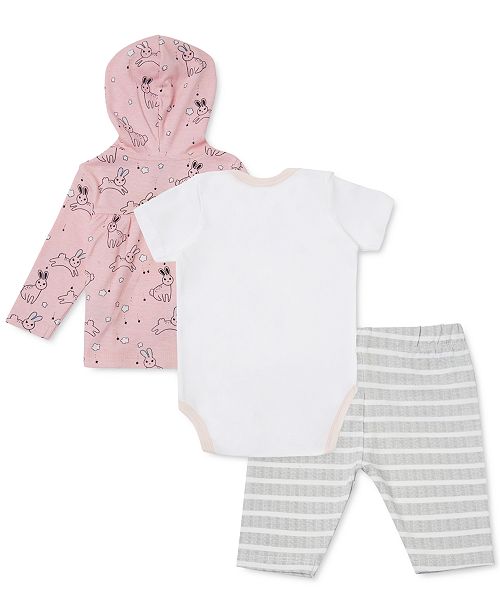 Art Eden Earth By Baby Girls 3 Pc Bunny Print Hoodie Bunny
