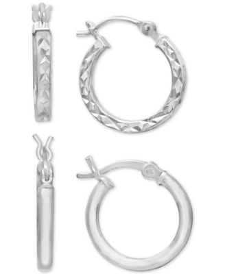 Giani Bernini - 2-Pc. Set Polished & Textured Medium Hoop Earrings in Sterling Silver
