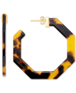 image of Simone I. Smith Medium Hexagon Tortoise Shell-Look Lucite Hoop Earrings in 18k Gold-Plated Sterling Silver