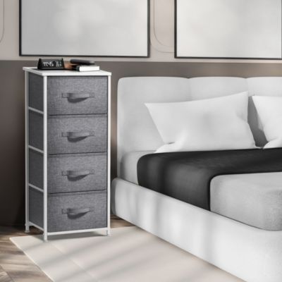 4 Drawers Chest Nightstand - Storage for Closet, Home, College Dorm - Features Steel Frame, Wood Top, & Fabric Bins