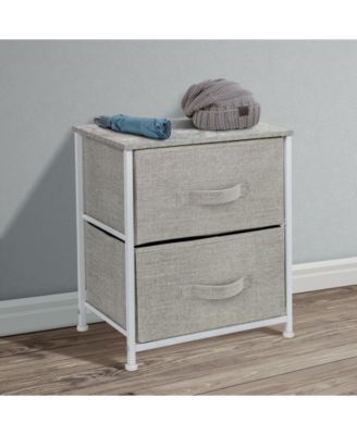 2 Drawers Steel Frame, Wood Top & Easy Pull Fabric Bins - Great for Home, Bedroom, Office & College Dorm - Nightstand