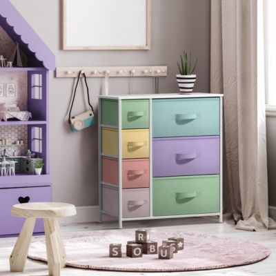 Dresser with 7 Drawers - Storage Chest Organizer with Steel Frame, Wood Top, Handles, Fabric Bins