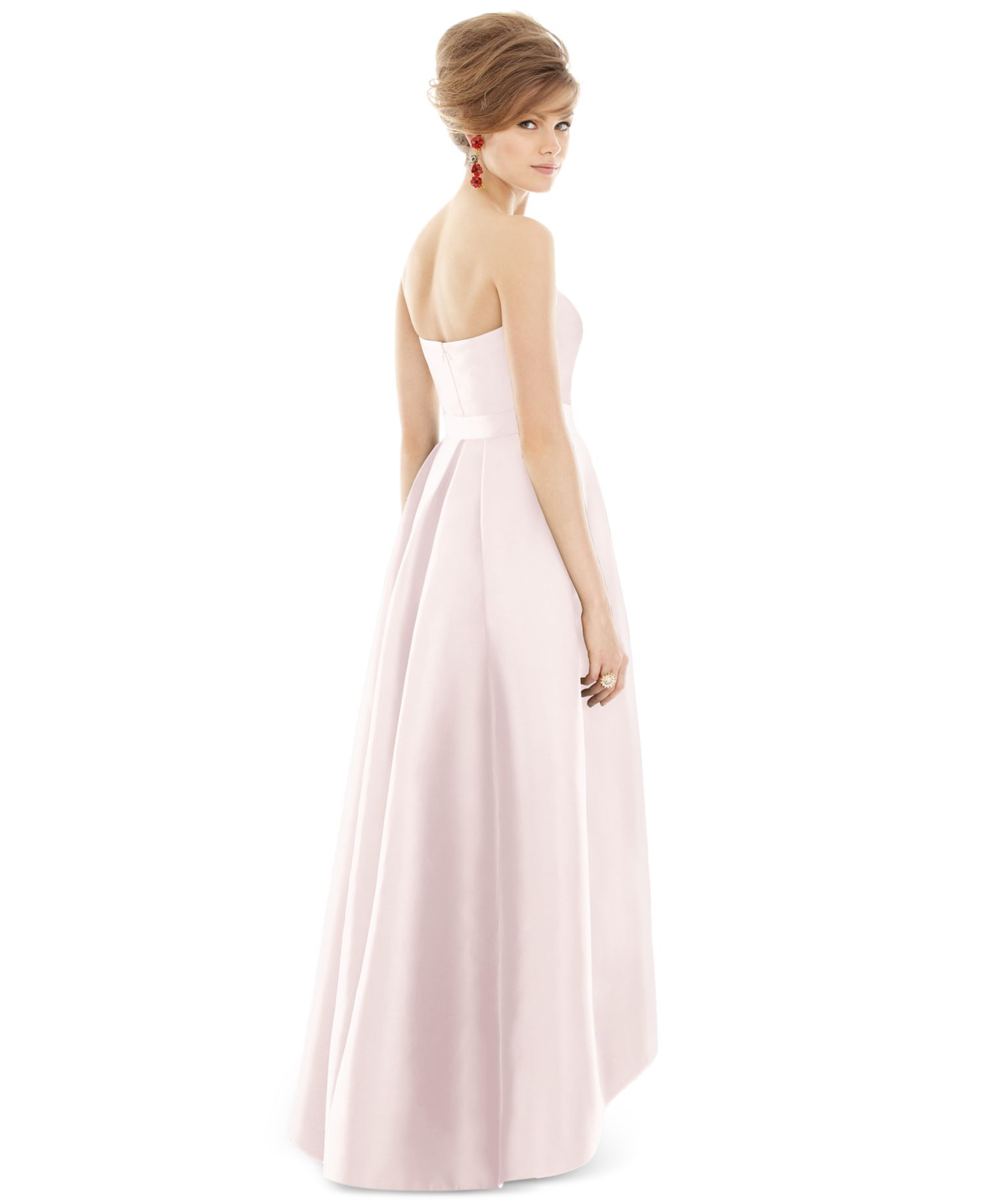 Women's Strapless Satin High Low Dress with Pockets