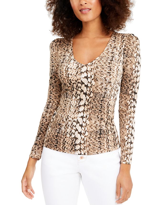 INC International Concepts INC Printed Puff-Sleeve Top, Created for ...