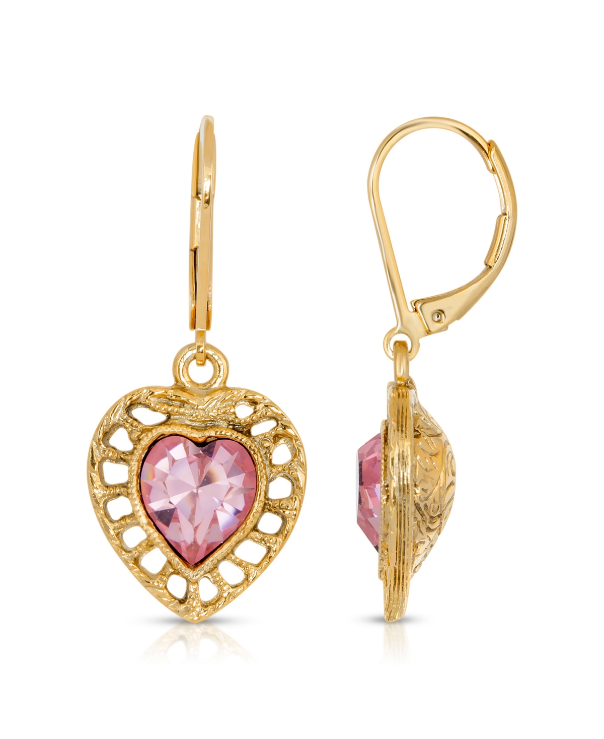 2028 14k Gold Dipped Crystal Heart Drop Earrings In Pink