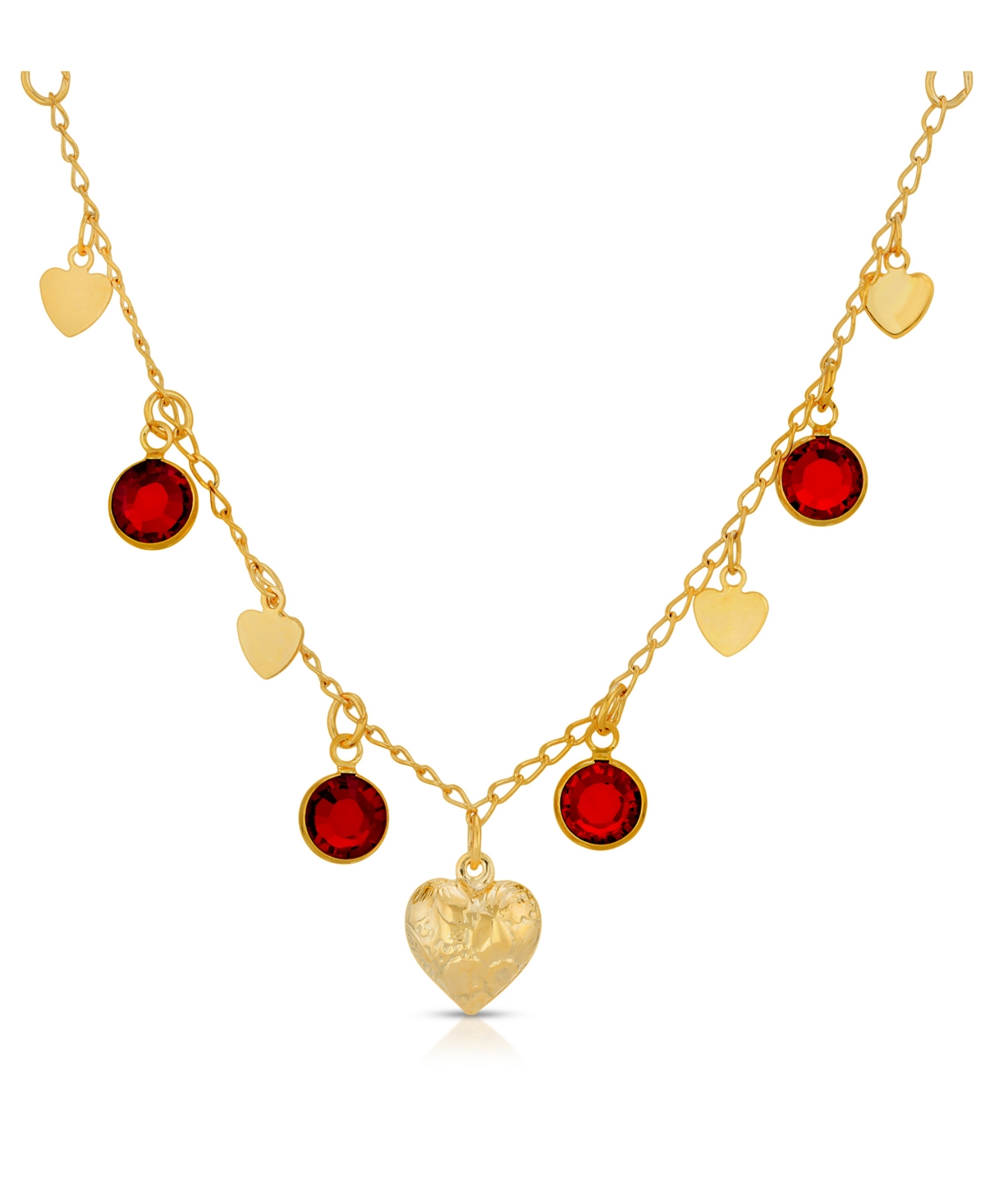 2028 Channels With Hearts Drop Necklace In Red