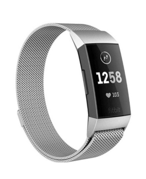 image of Posh Tech Unisex Fitbit Charge 3 Silver-Tone Stainless Steel Watch Replacement Band