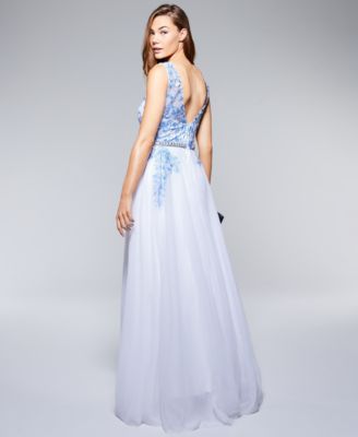 macy's white and gold prom dress