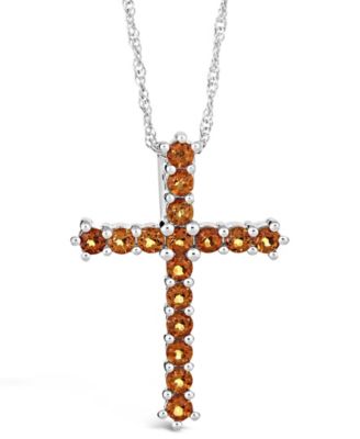 Gemstone Cross Pendant Necklace in Sterling Silver 