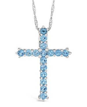 image of Swiss Blue Topaz (2-3/8 ct. t.w.) Cross Pendant Necklace in Sterling Silver