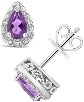Gemstone and Diamond Accent Stud Earrings in Sterling Silver