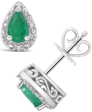 image of Emerald (3/4 ct. t.w.) and Diamond Accent Stud Earrings in Sterling Silver