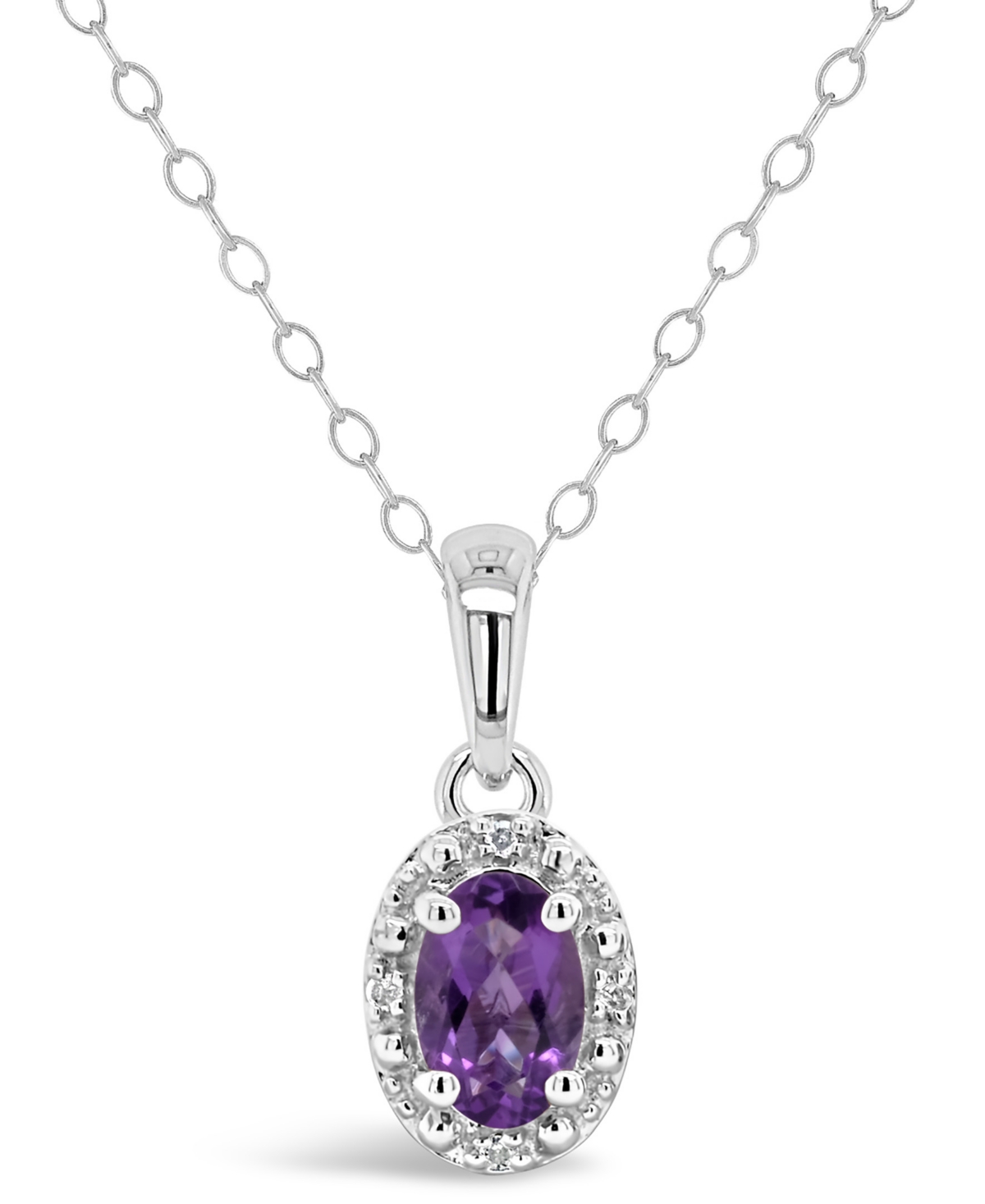 Macy's Gemstone And Diamond Accent Pendant Necklace In Sterling Silver In Amethyst