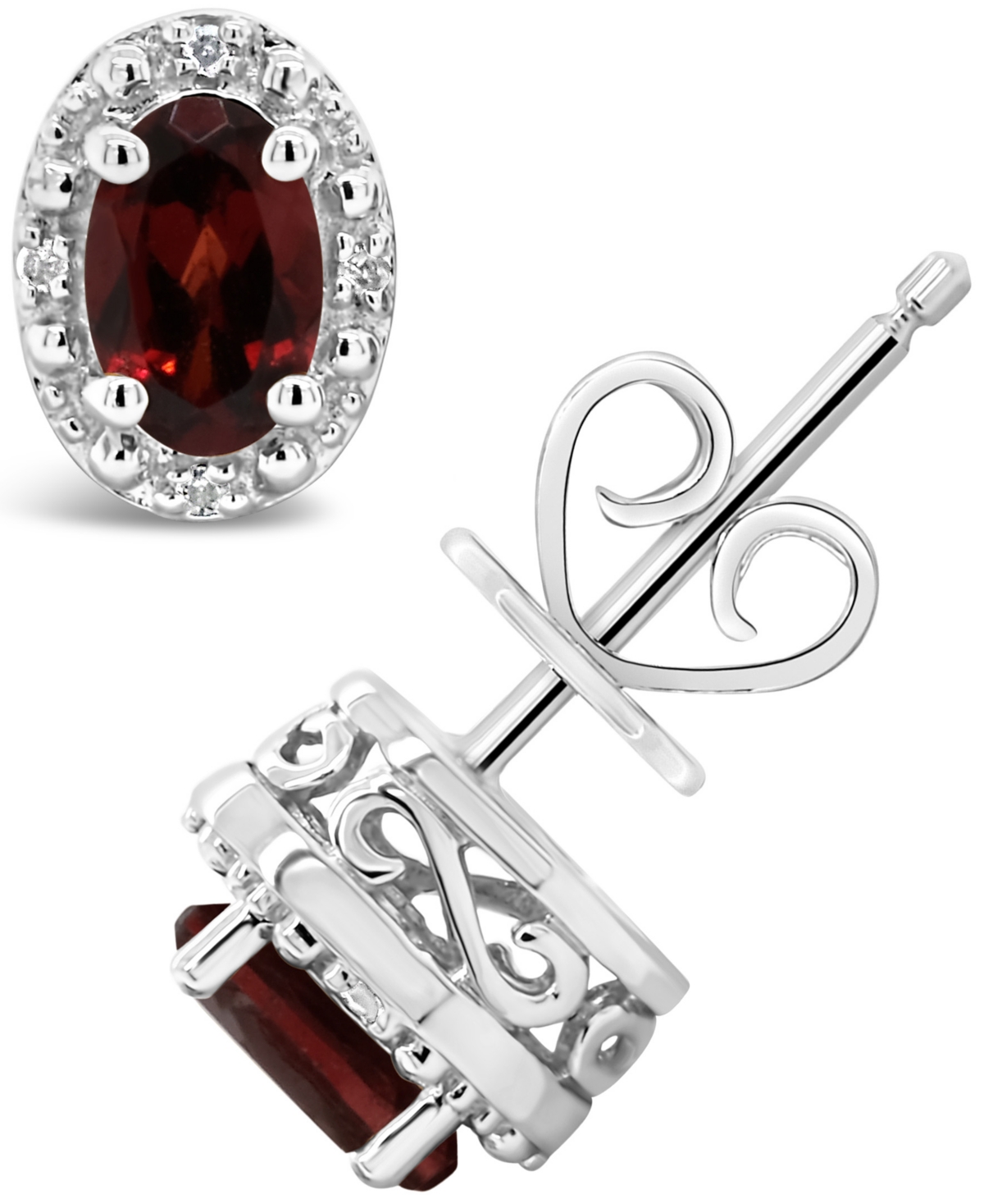 Macy's Gemstone And Diamond Accent Stud Earrings In Sterling Silver In Garnet