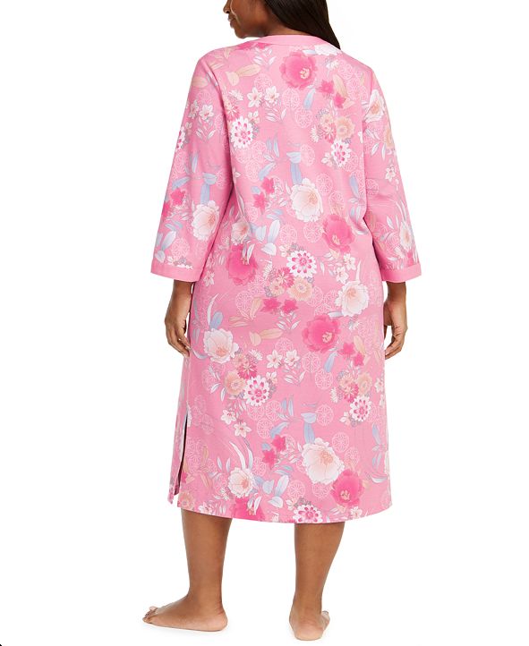 Miss Elaine Plus Size FloralPrint Zipper Robe & Reviews Macy's