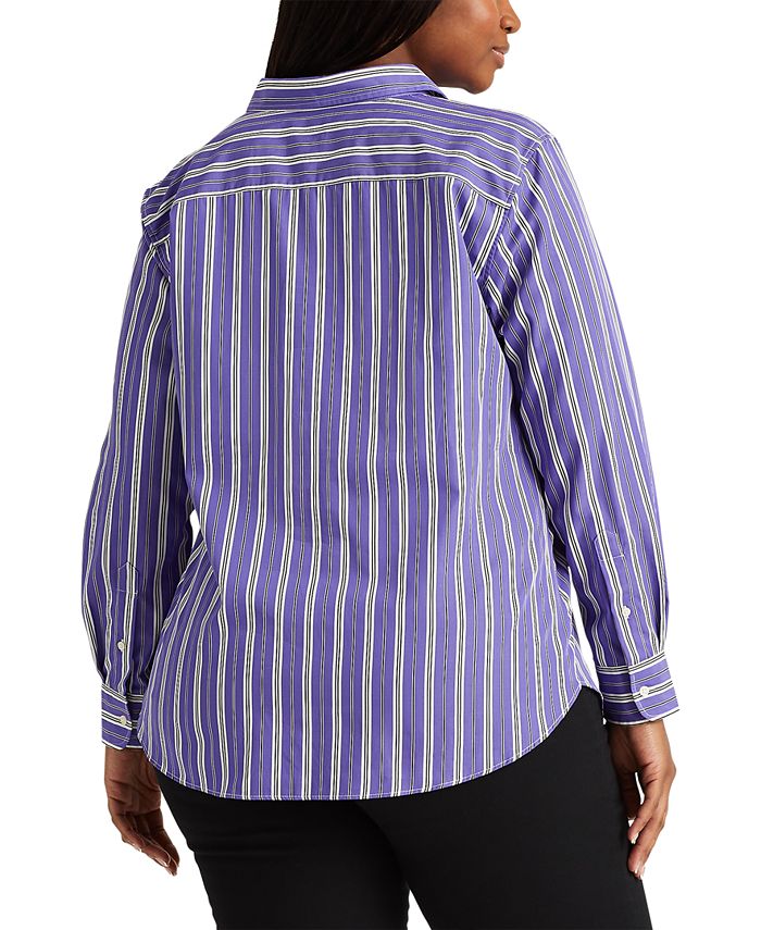 Lauren Ralph Lauren Plus Size Striped Cotton Shirt - Macy's