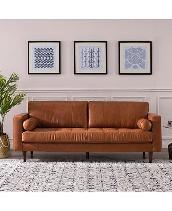Nice Link Maebelle Leather Sofa With, Maebelle Leather Sofa With Tufted Seat And Back