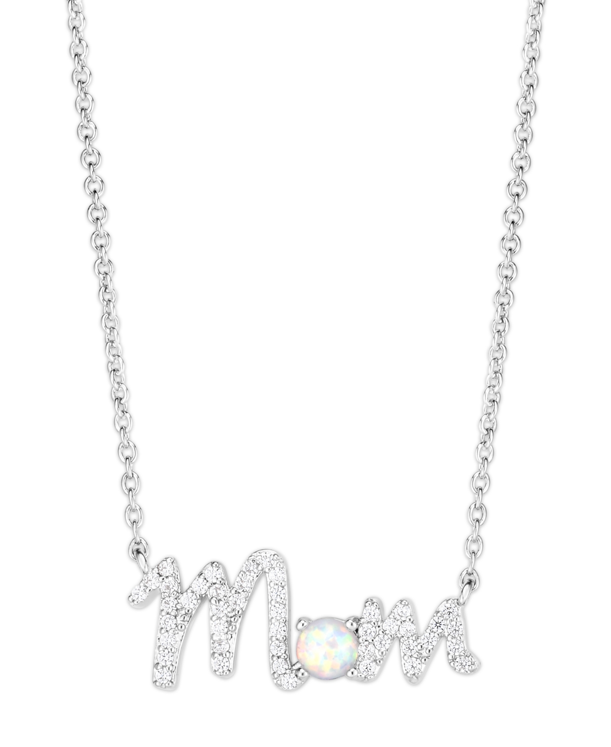 Macy's Birthstone Mom Necklace In Silver Plate In October,simulated Opal