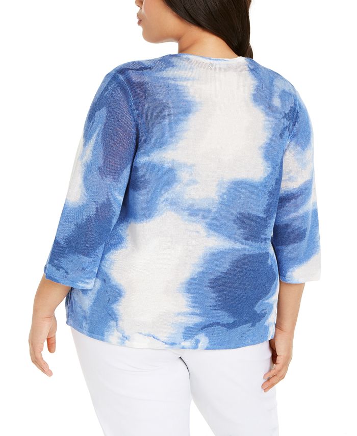 Alfani Plus Size Printed Drape-Front Linen Cardigan Sweater, Created ...