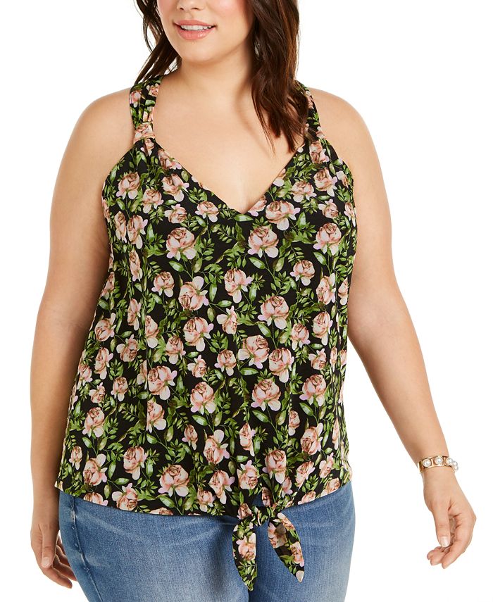 INC International Concepts Plus Size V-Neck Tie-Front Top, Created for ...