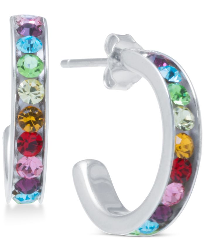 Giani Bernini - Small (5/8") Rainbow Crystal Hoop Earrings in Sterling Silver