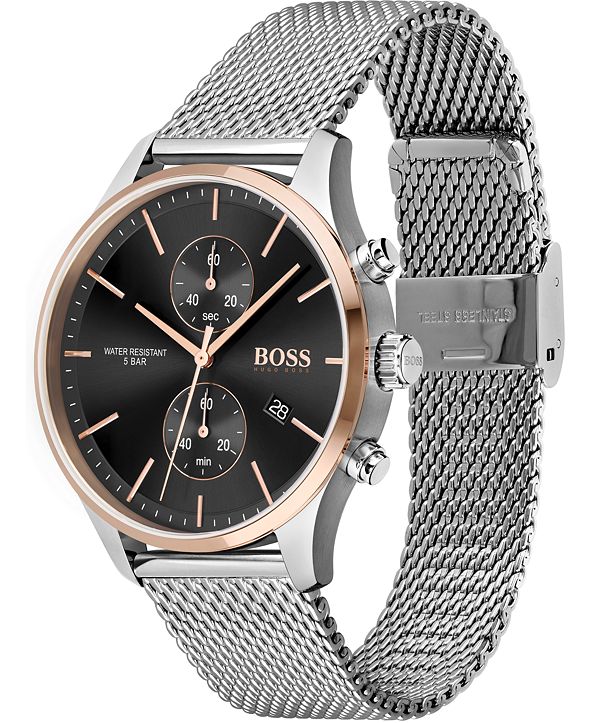 BOSS Men's Chronograph Associate Stainless Steel Mesh Bracelet Watch ...