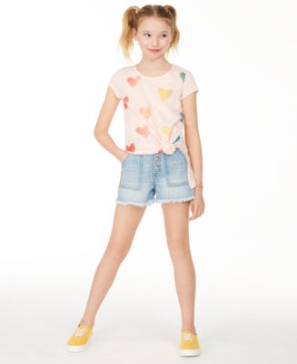 Epic Threads Big Girls Ombré Heart T-Shirt & Button-Fly Cotton Denim ...