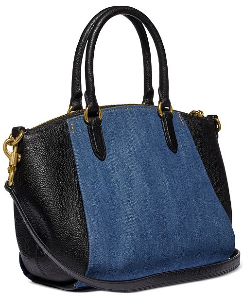 COACH Denim & Leather Blocked Elise Satchel & Reviews Handbags