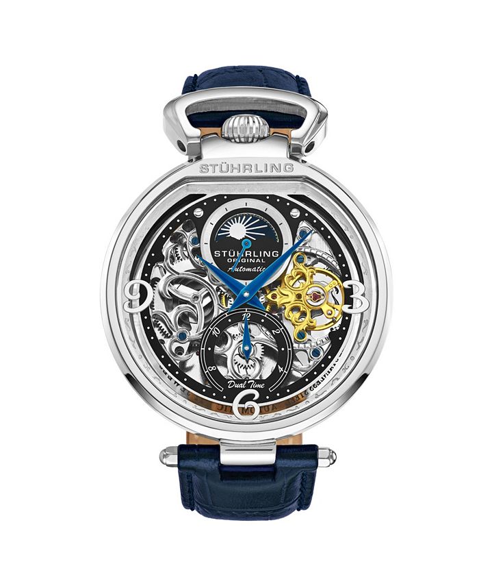 Stuhrling Men s Automatic Blue Alligator Embossed Genuine Leather