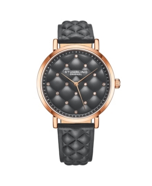 image of Stuhrling Women-s Metal Gray Leather Strap Watch 38mm