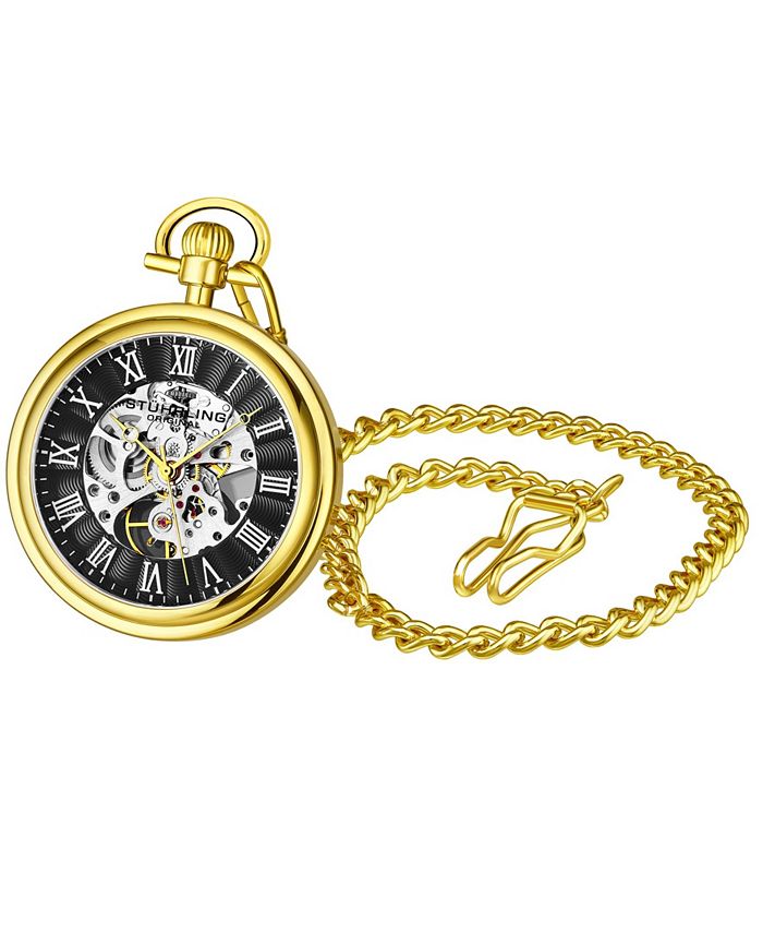 Stuhrling Men s Gold Tone Stainless Steel Chain Pocket Watch 48mm