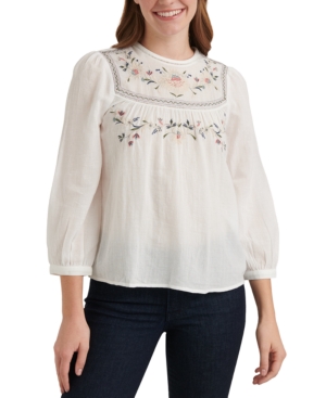 image of Lucky Brand Cotton Embroidered Ladder-Trim Top