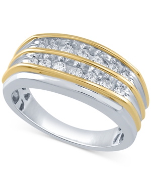 image of Men-s Diamond Double Row Ring (1/2 ct. t.w.) in 10K White Gold & Yellow gold