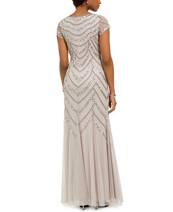 Adrianna Papell Embellished Godet-Inset Gown - Macy's