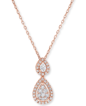 image of Diamond Double Teardrop Pendant Necklace (1/3 ct. t.w.) in 14k Rose Gold, 16
