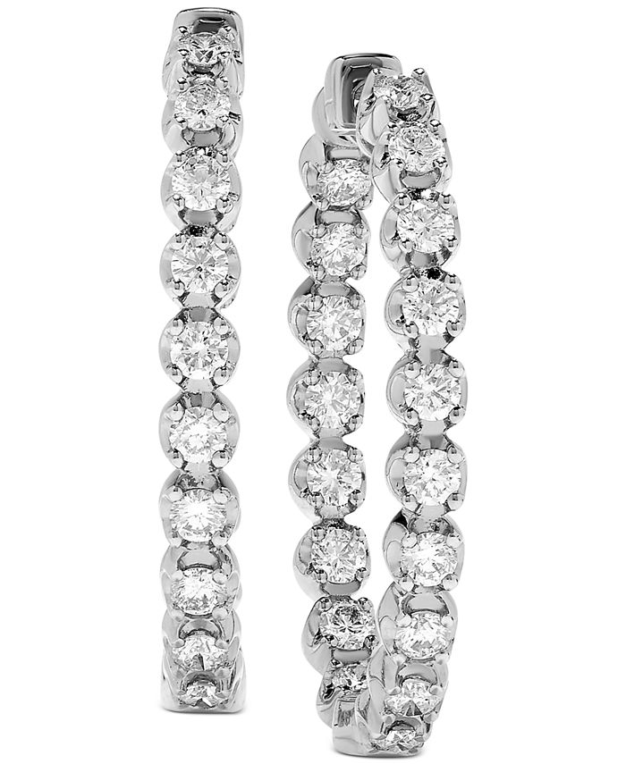 Macy's - Diamond Inside-Out Oval Medium Hoop Earrings in 14k White Gold or 14k Gold, 1.25"