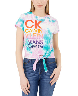 Calvin Klein Jeans Stacked Logo Tie-Dye T-Shirt - Macy's