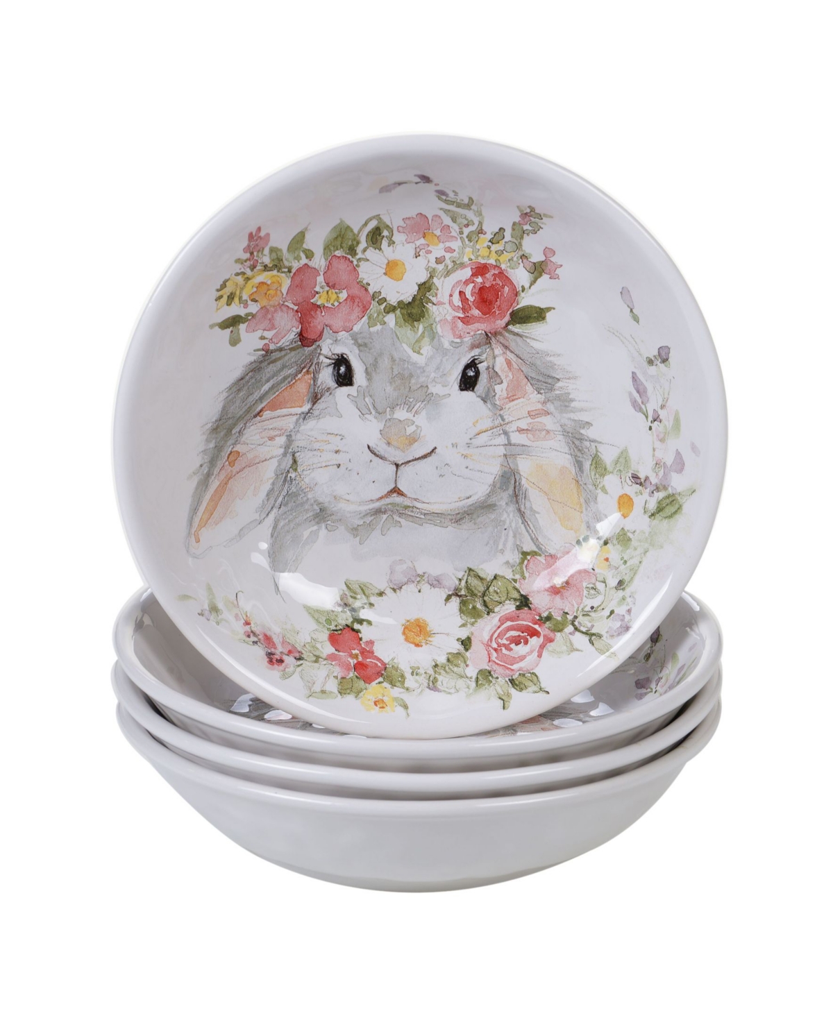 Sweet Bunny 4-Pc. Soup Bowl - White, Gray, Pink, Green, Yellow