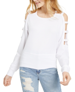 Almost Famous Juniors' Caged Cold-shoulder Sweatshirt In White
