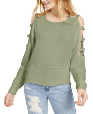 Almost Famous Juniors' Caged Cold-shoulder Sweatshirt In Sage