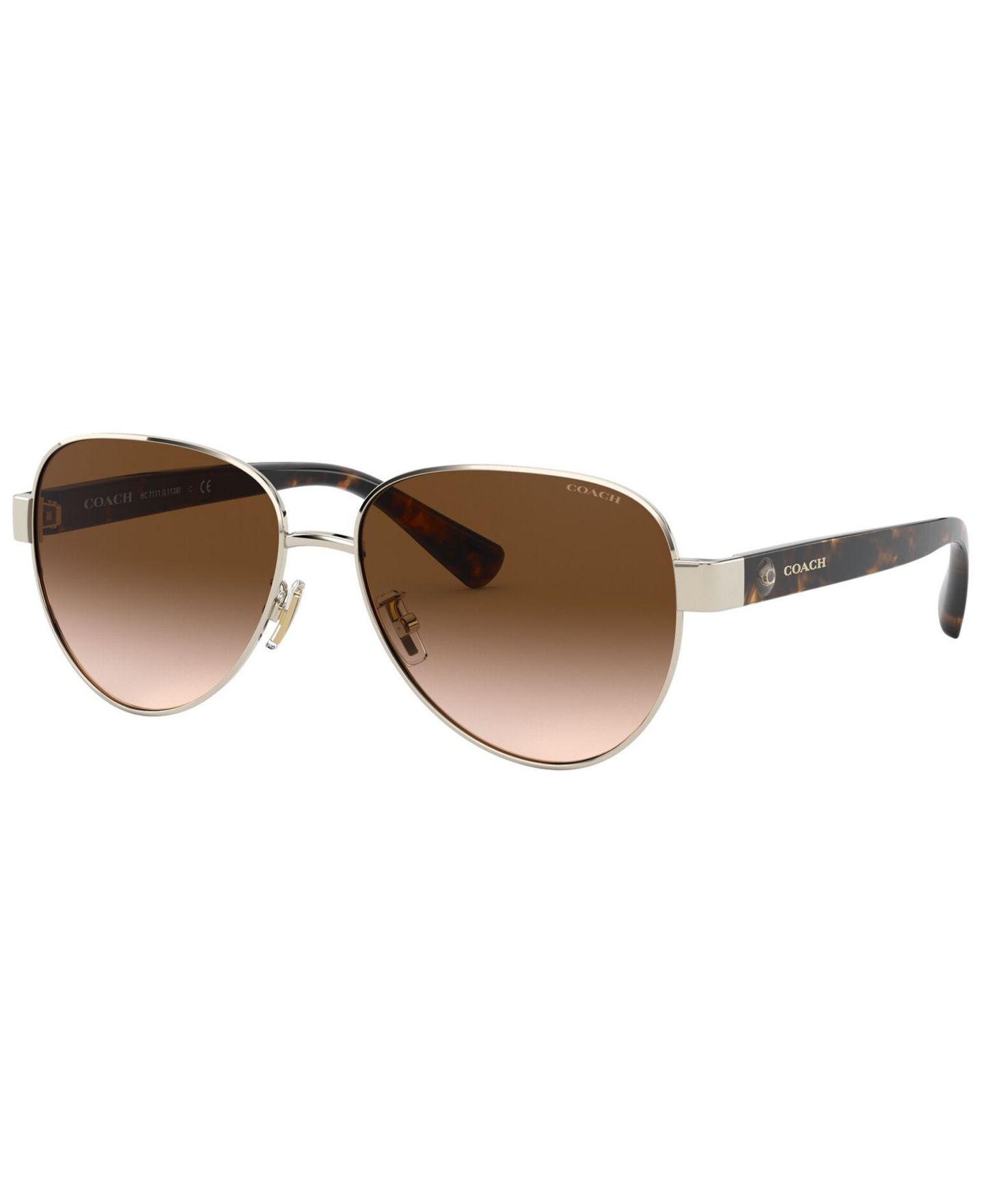 Женские солнцезащитные очки COACH Sunglasses, HC7111, цвет: Блестящий золотой / Коричневый градиентный — фото 1