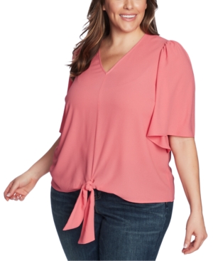 1.STATE TRENDY PLUS SIZE FLOUNCE-SLEEVE TIE-FRONT TOP