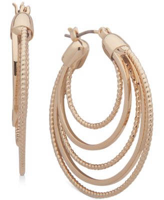 Anne Klein - Gold-Tone Medium Multi-Ring Hoop Earrings, 1-2/5"
