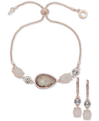 Anne Klein - Multicolor Stone Drop Earrings & Slider Bracelet Set