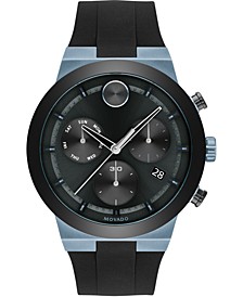 Men's Swiss Chronograph BOLD Black Silicone Strap Watch 44mm