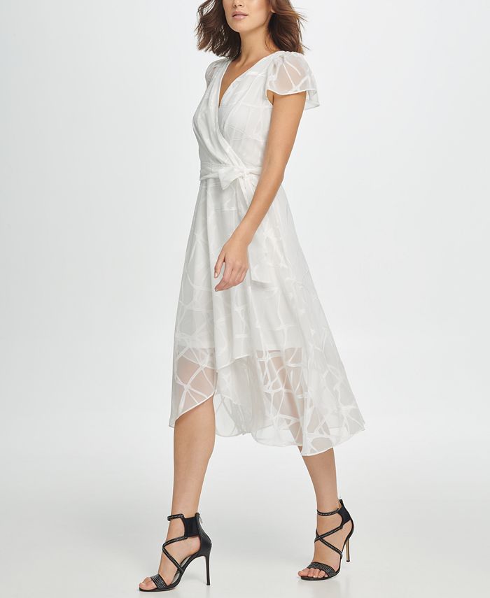 DKNY Flutter Sleeve V-Neck Wrap Midi Dress - Macy's